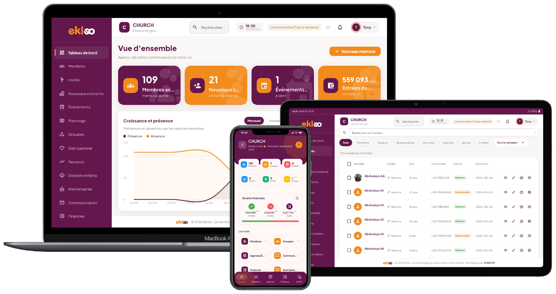 Ekleo sur ordinateur, tablette et mobile