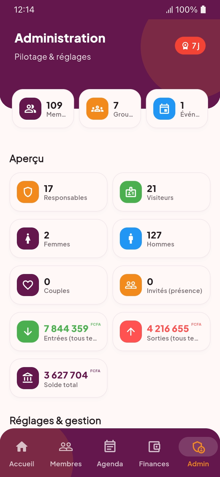 Application Ekleo — écran d’administration